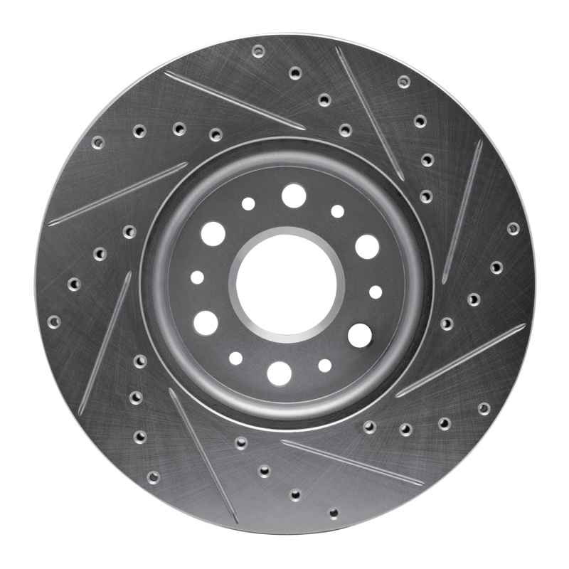 Buick Enclave Brake Rotor (1) - Front Left - R1 Concepts - Drilled & Slotted - Silver - `17-`25